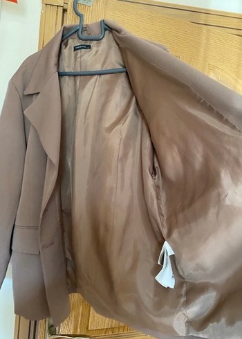 Kahverengi Deri Midi Kadın Blazer - Görsel 4