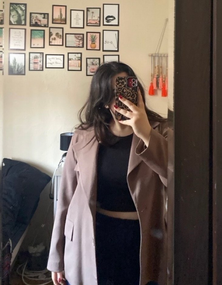 Kahverengi Deri Midi Kadın Blazer - Görsel 2