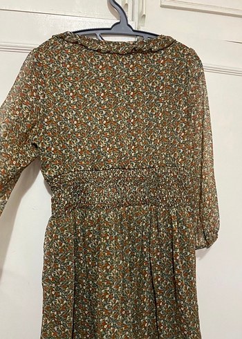 Düğmeli V Yaka Bohem Midi Elbise - Görsel 5