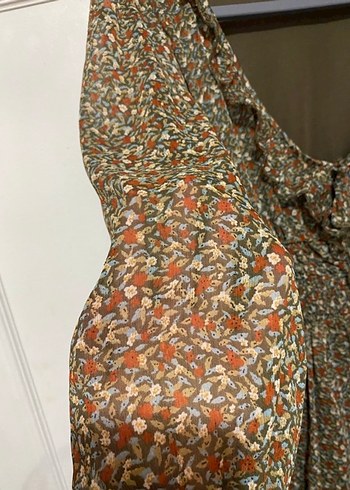 Düğmeli V Yaka Bohem Midi Elbise - Görsel 4