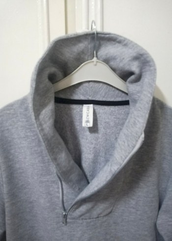 Gri Yarım Fermuarlı Yüksek Yaka Sweatshirt - Görsel 4