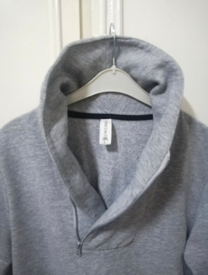 Gri Yarım Fermuarlı Yüksek Yaka Sweatshirt - Görsel 4