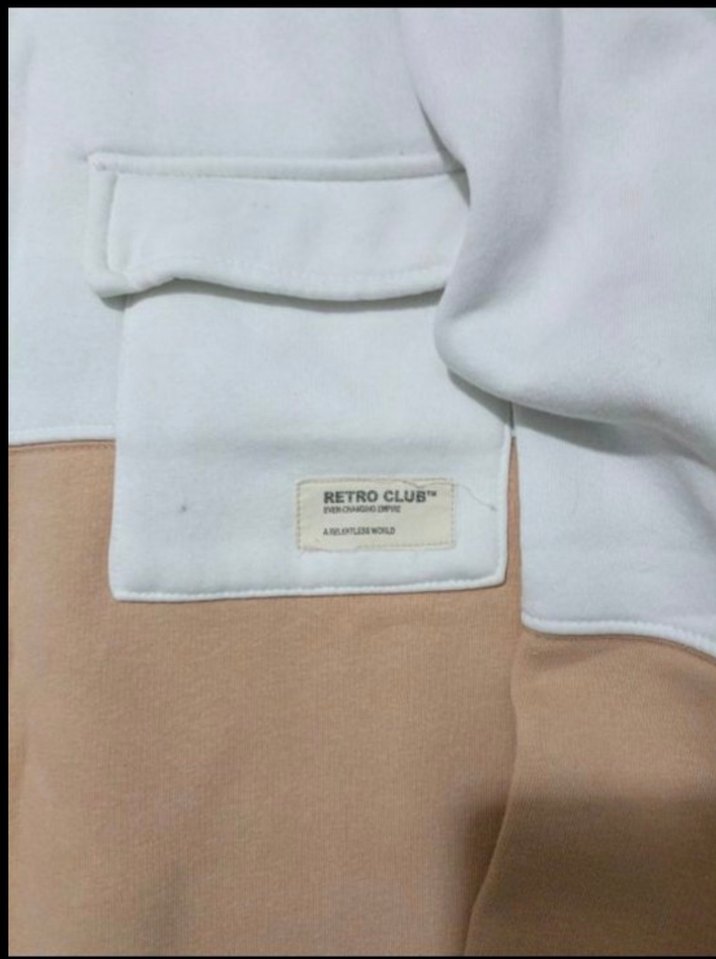 Erkek Beyaz Bej Renk Bloklu Sweatshirt pamuklu - Görsel 2