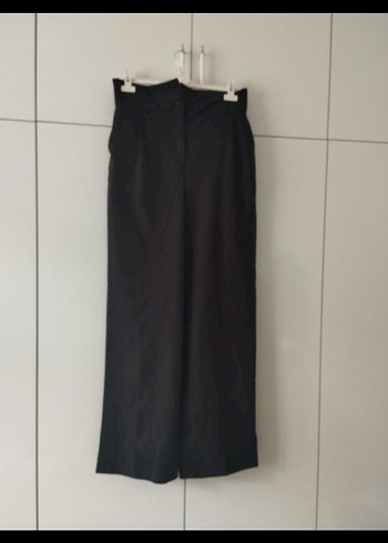 Kadın Siyah Keten Kemerli kumas pallazo  yüksel bel pantolon - Görsel 2