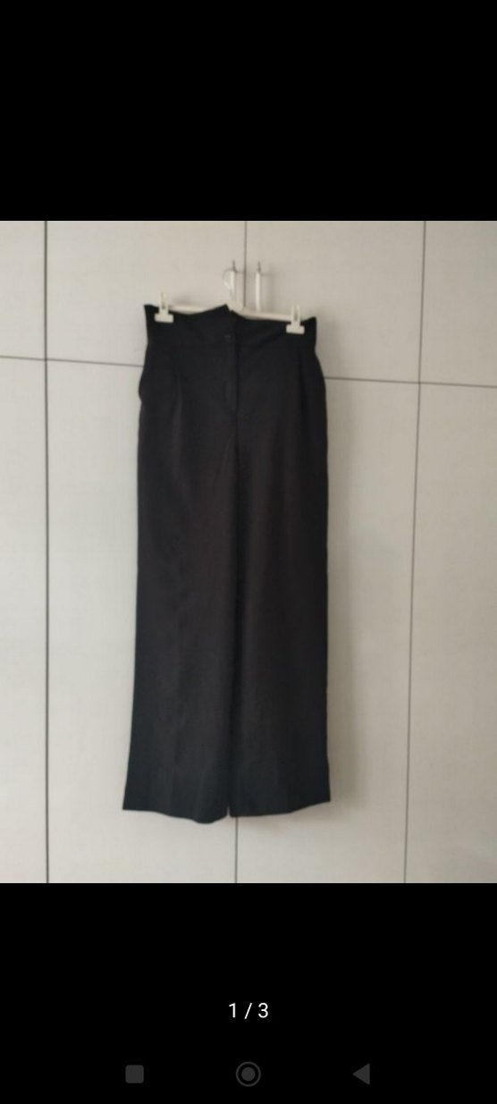 Kadın Siyah Keten Kemerli kumas pallazo  yüksel bel pantolon - Görsel 2