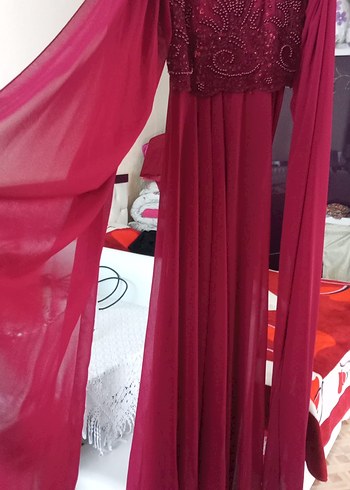 Bordo Uzun Abiye Elbise - Görsel 2