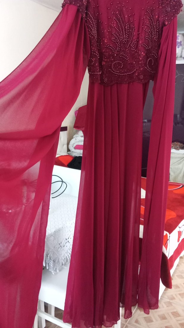 Bordo Uzun Abiye Elbise - Görsel 2