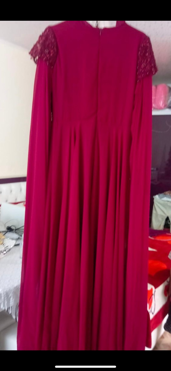 Bordo Uzun Abiye Elbise - Görsel 3