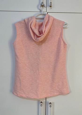 Pembe V Yaka Kapüşonlu tişört - Görsel 2