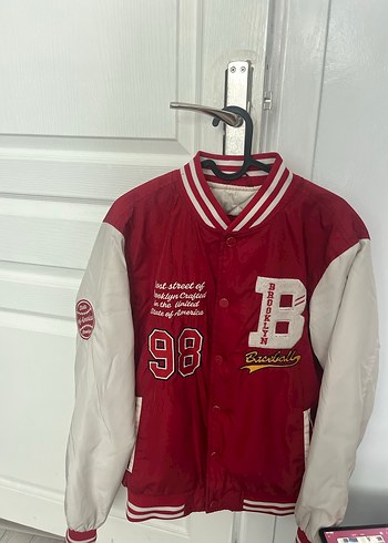Kırmızı Baskılı Street Wear Bomber Ceket