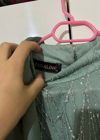 Su yeşili simli abiye aynı tonda şalıyla beraber satılıyor - Görsel 5