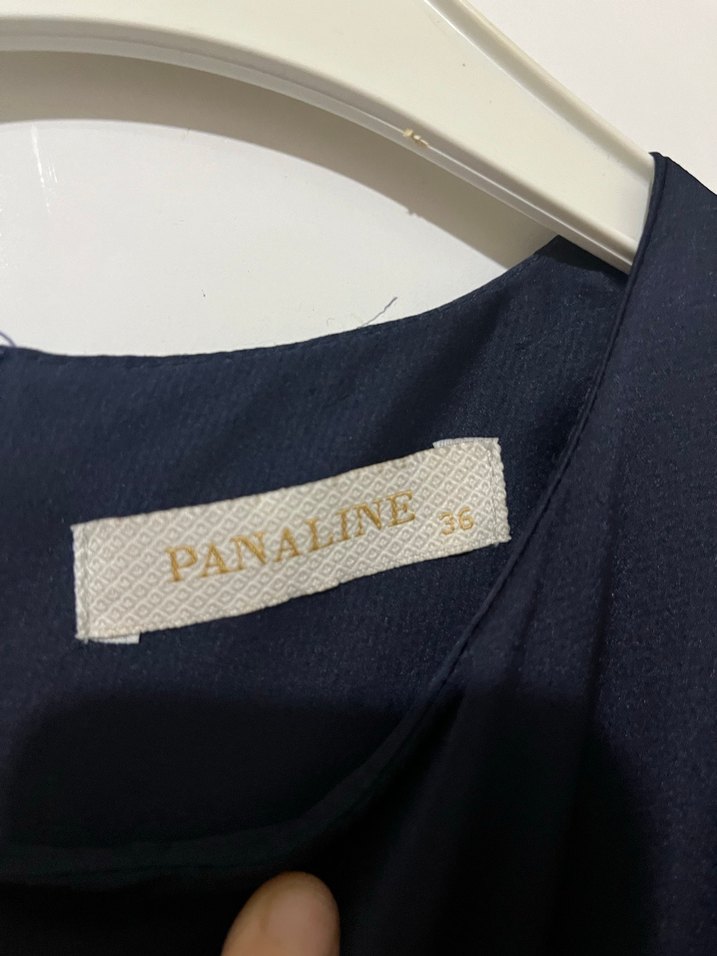 Uzun Lacivert Drapeli Yüksek Yakalı Kadın Elbise - Görsel 2