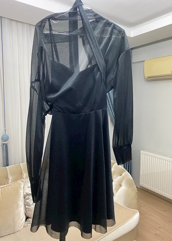 Uzun Siyah Gotik Drapeli Kadın Elbise