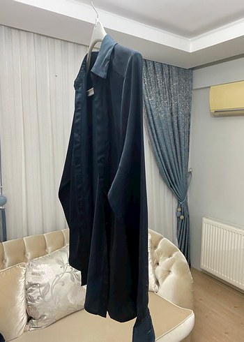 H&M Mavi Saten Kadın Ofis Gömleği