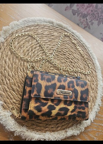On Fashion Kahverengi Leopar Desenli Deri Kadın Clutch