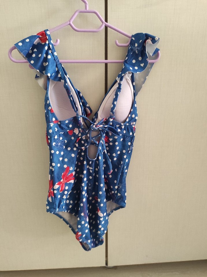 Mavi Çiçekli Volanlı Kadın Mayo - Görsel 2