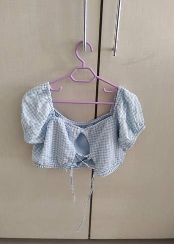 Diğer Mavi Mini Bağcıklı Crop Bluz