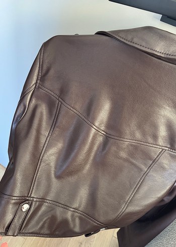 m Beden Acı kahve Deri Kadın Biker Ceket