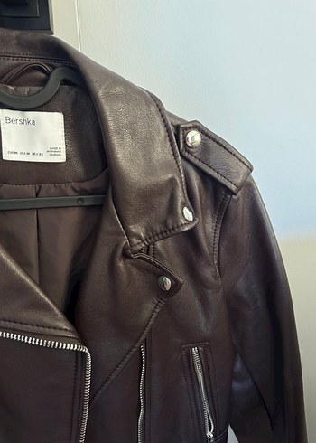 m Beden kahverengi Renk Acı kahve Deri Kadın Biker Ceket