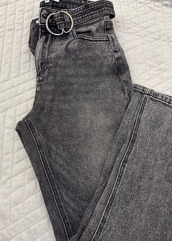 36 Beden Gri Kemerli Kadın Denim Pantolon