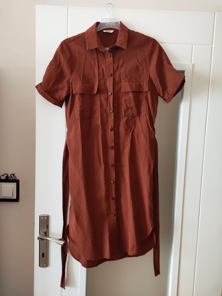 Düğmeli Keten Kahverengi - Görsel 2