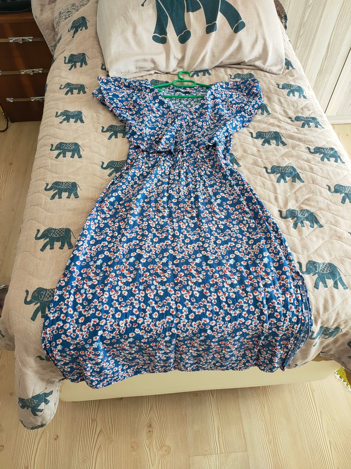 Renkli Bağlamalı V Yakalı Uzun Kadın Elbise - Görsel 2