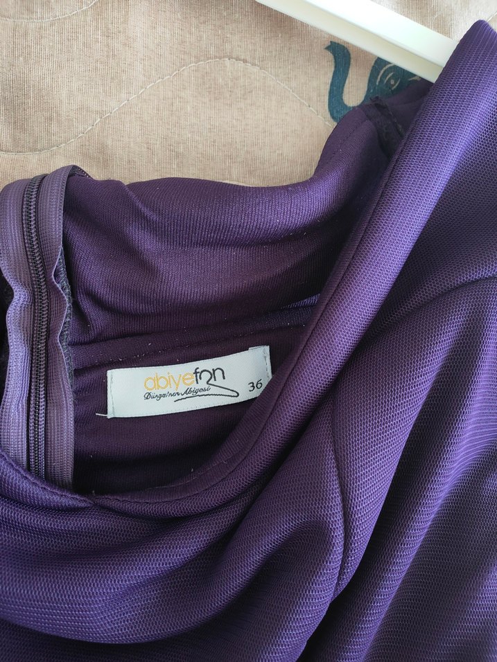 Mor Drapeli Uzun Abiye Elbise - Görsel 3