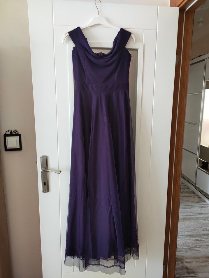 Mor Drapeli Uzun Abiye Elbise - Görsel 2