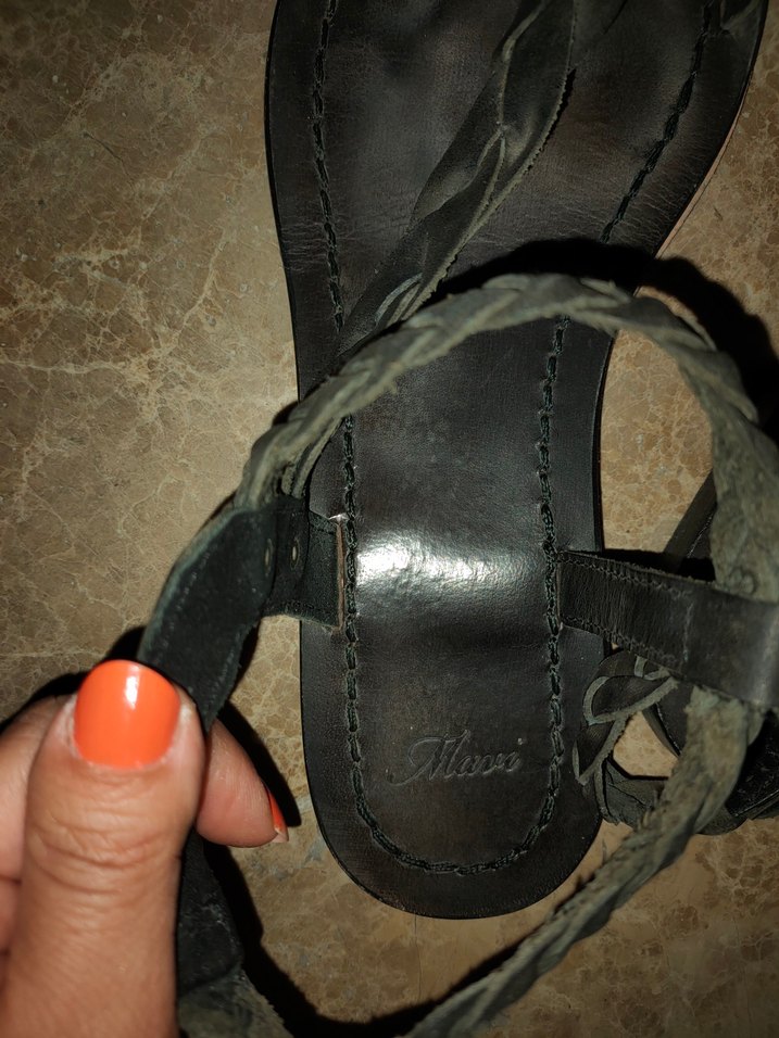 Deri Siyah Örgülü Kadın Sandalet - Görsel 5