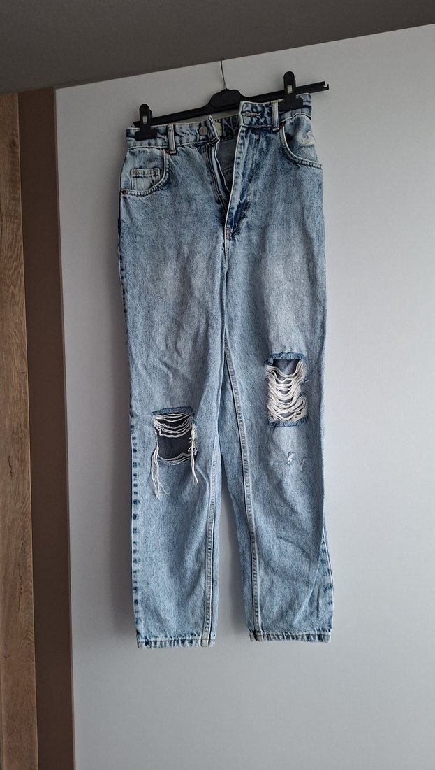 Gri Mavi Yırtık Detaylı Kadın Denim Pantolon - Görsel 3