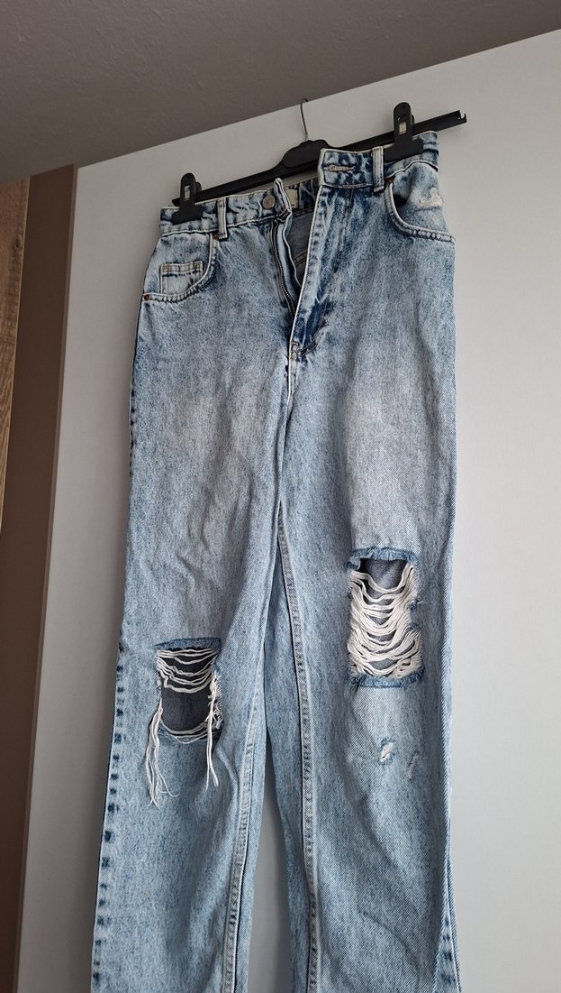 Gri Mavi Yırtık Detaylı Kadın Denim Pantolon - Görsel 2