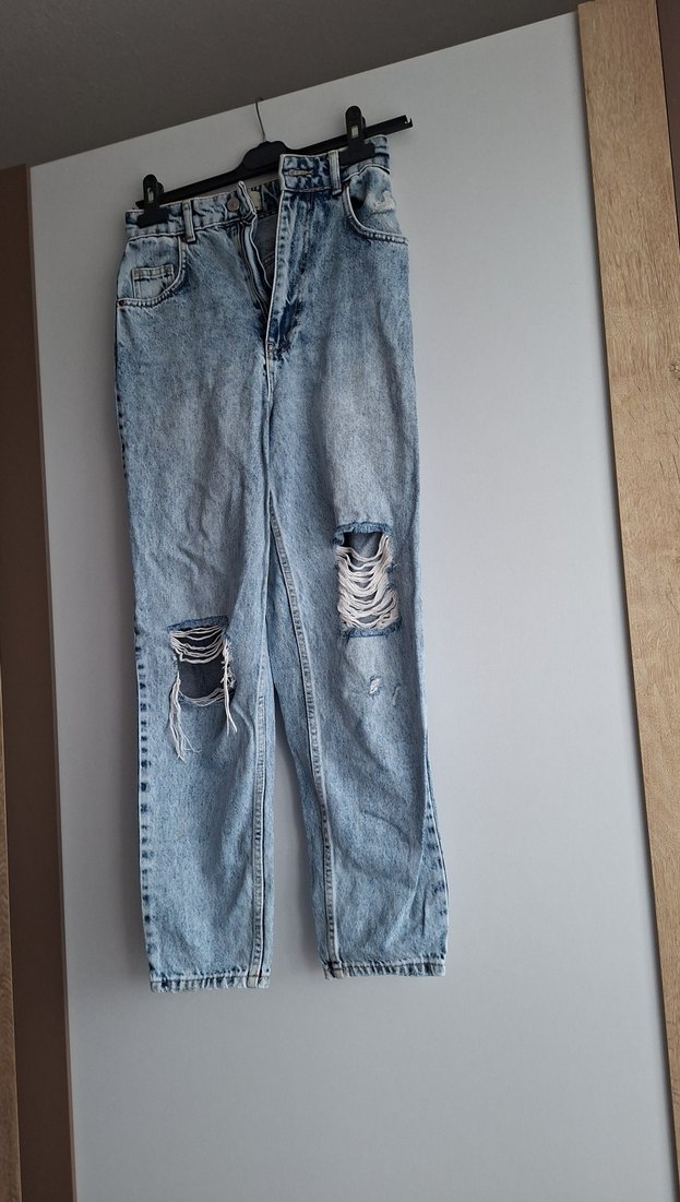 Gri Mavi Yırtık Detaylı Kadın Denim Pantolon - Görsel 4
