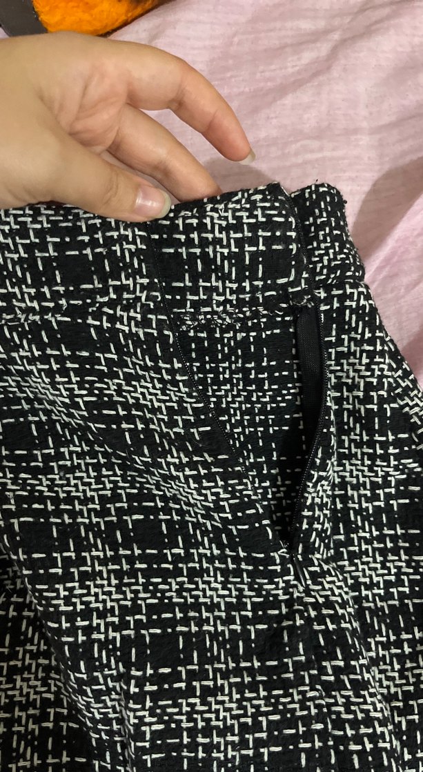 Kadın Gri Kareli Örgü Mini Etek - Görsel 3