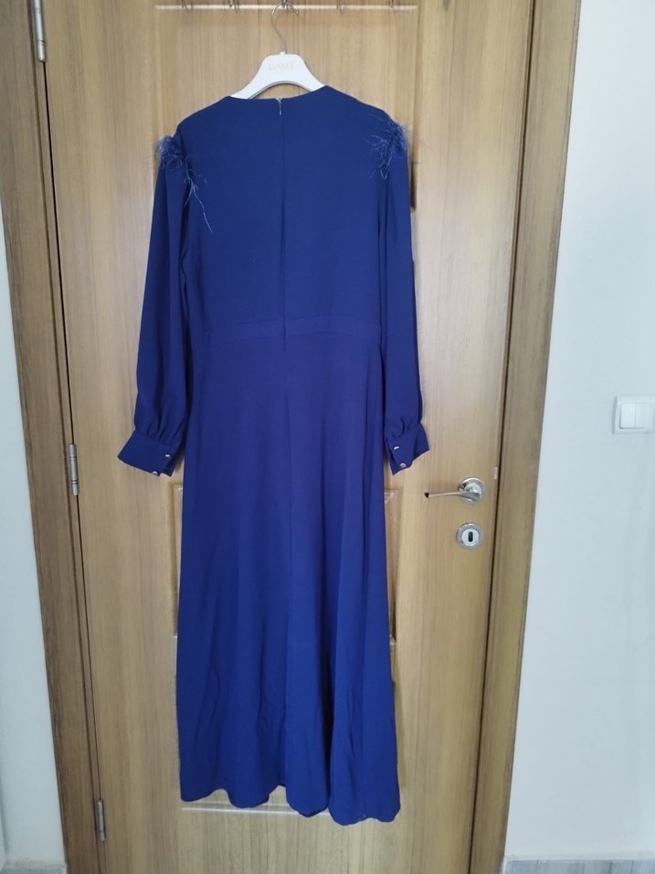 Drapeli Lacivert Uzun Kollu Kadın Elbise - Görsel 3