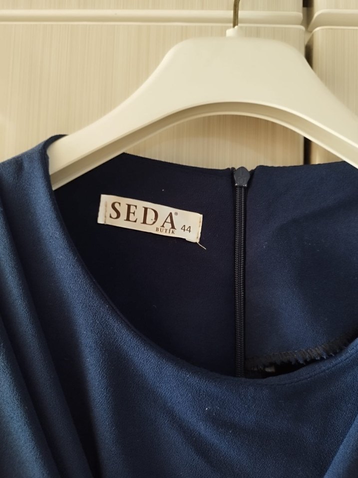 Drapeli Lacivert Uzun Kollu Kadın Elbise - Görsel 2