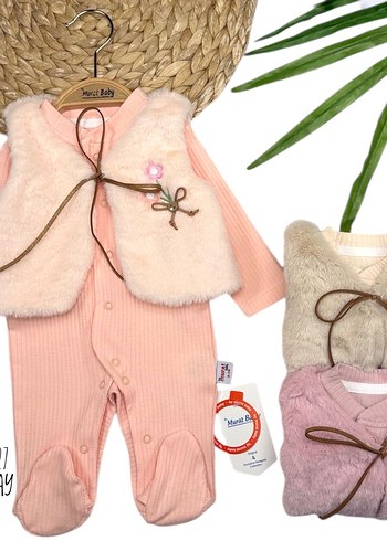 Kız Bebek Nakışlı Kürk Detaylı Tulum Seti - Görsel 3