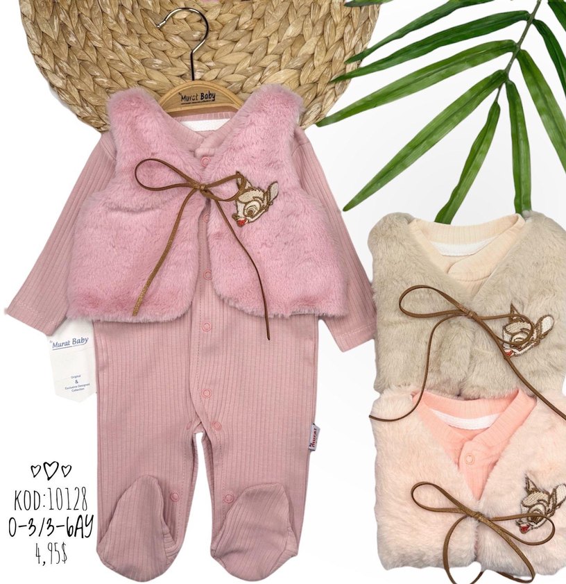 Kız Bebek Nakışlı Kürk Detaylı Tulum Seti - Görsel 2