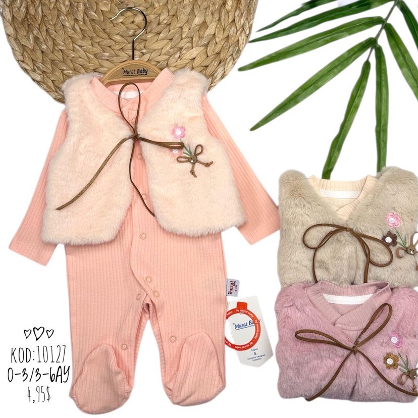 Kız Bebek Nakışlı Kürk Detaylı Tulum Seti - Görsel 3