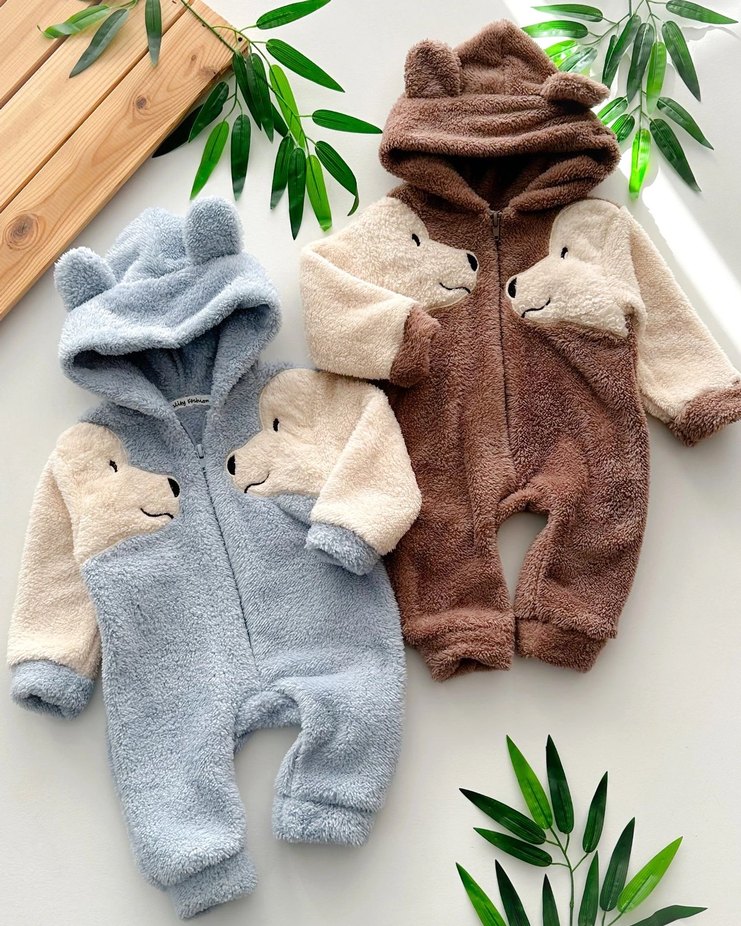 Kahverengi Kürklü Bebek Erkek Tulum ve kız tulumu - Görsel 3