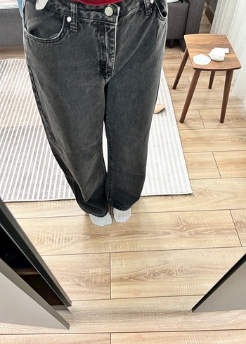 Siyah Salaş Midi Kadın Kot Pantolon - Görsel 3