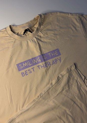 Bej Kadın Bisiklet Yaka Baskılı Tişört - Görsel 2