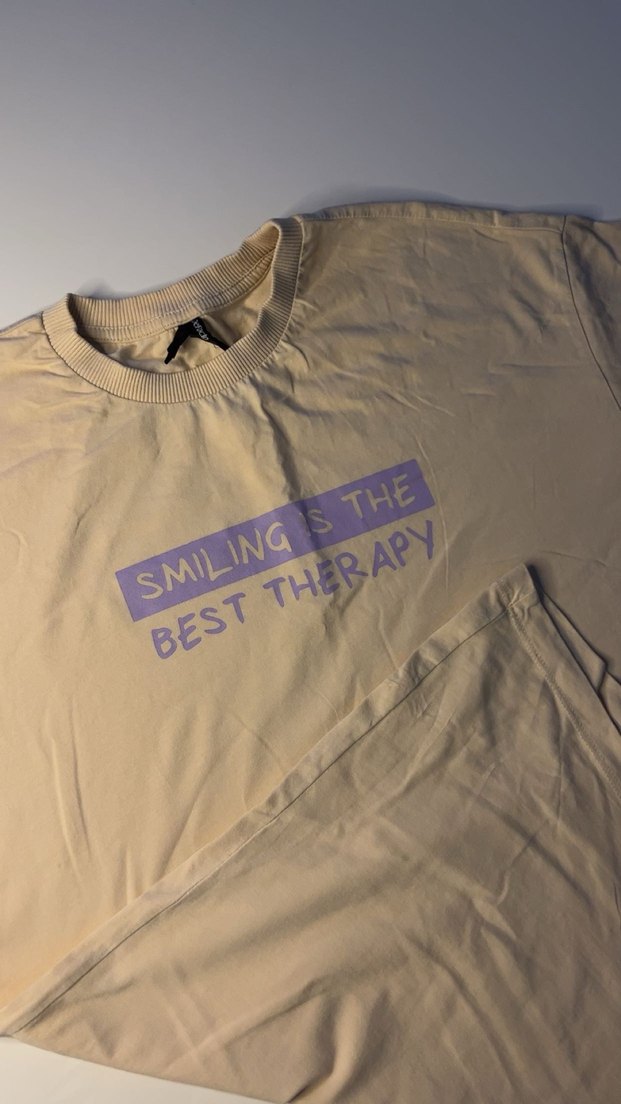 Bej Kadın Bisiklet Yaka Baskılı Tişört - Görsel 2