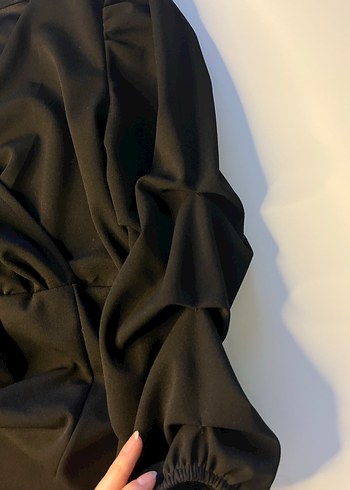 Drapeli V Yaka Siyah Hamile Bluzu - Görsel 5