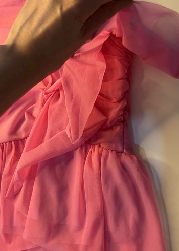 Pembe Drapeli Uzun Abiye Elbise - Görsel 3