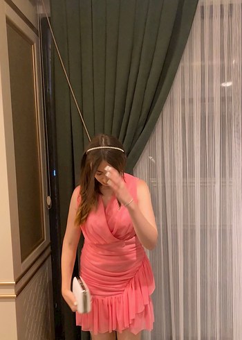 Pembe Drapeli Uzun Abiye Elbise - Görsel 6