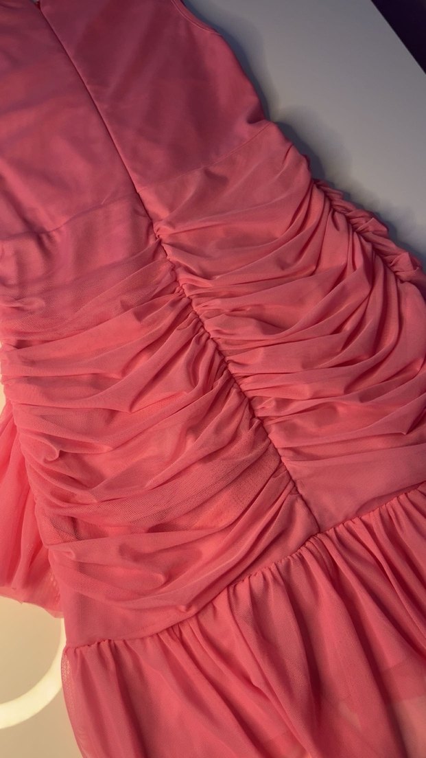 Pembe Drapeli Uzun Abiye Elbise - Görsel 5