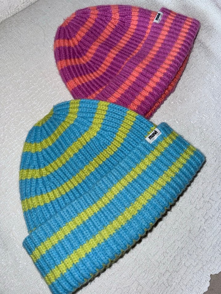 Renkli Çizgili Örgü Bere Mavi Marka - Görsel 3