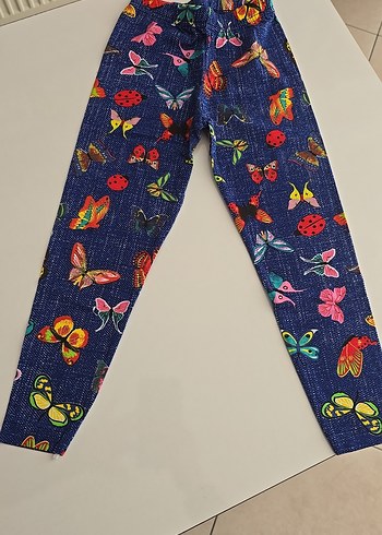 Kız Çocuk Renkli Baskılı Denim Tayt