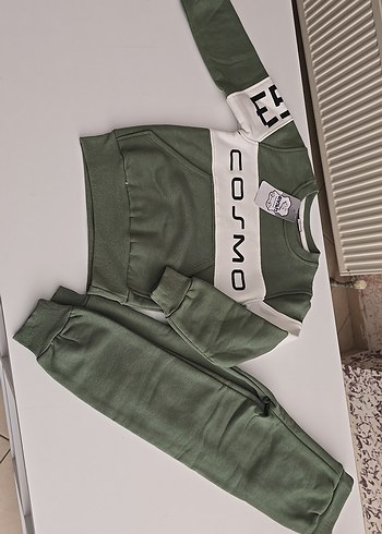 Erkek Çocuk Haki Loose Fit Sweatshirt ve Eşofman