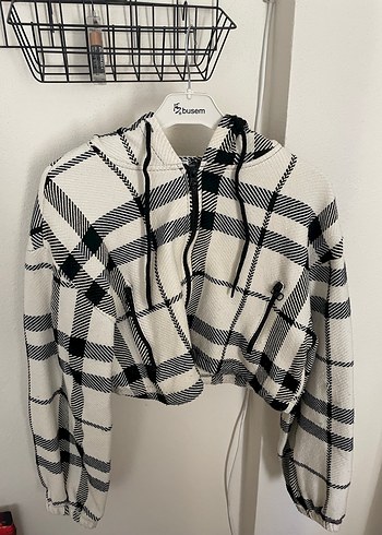 Ekose Desenli Kapüşonlu Kadın Sweatshirt